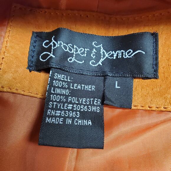Vintage Suede Leather Jacket Orange Y2k Fairy Boho Ruffle Prosper & Devine - L - Picture 4 of 8